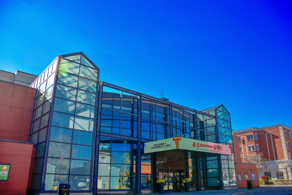 Exterior of Theatre Aquarius with sign for A Christmas Story The Musical.