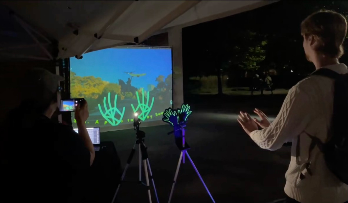 Attendee experiencing an interactive exhibit