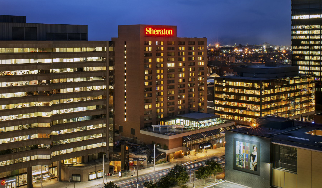 Sheraton exterior at night