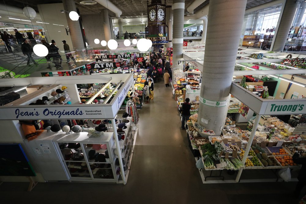 View of clock and stalls