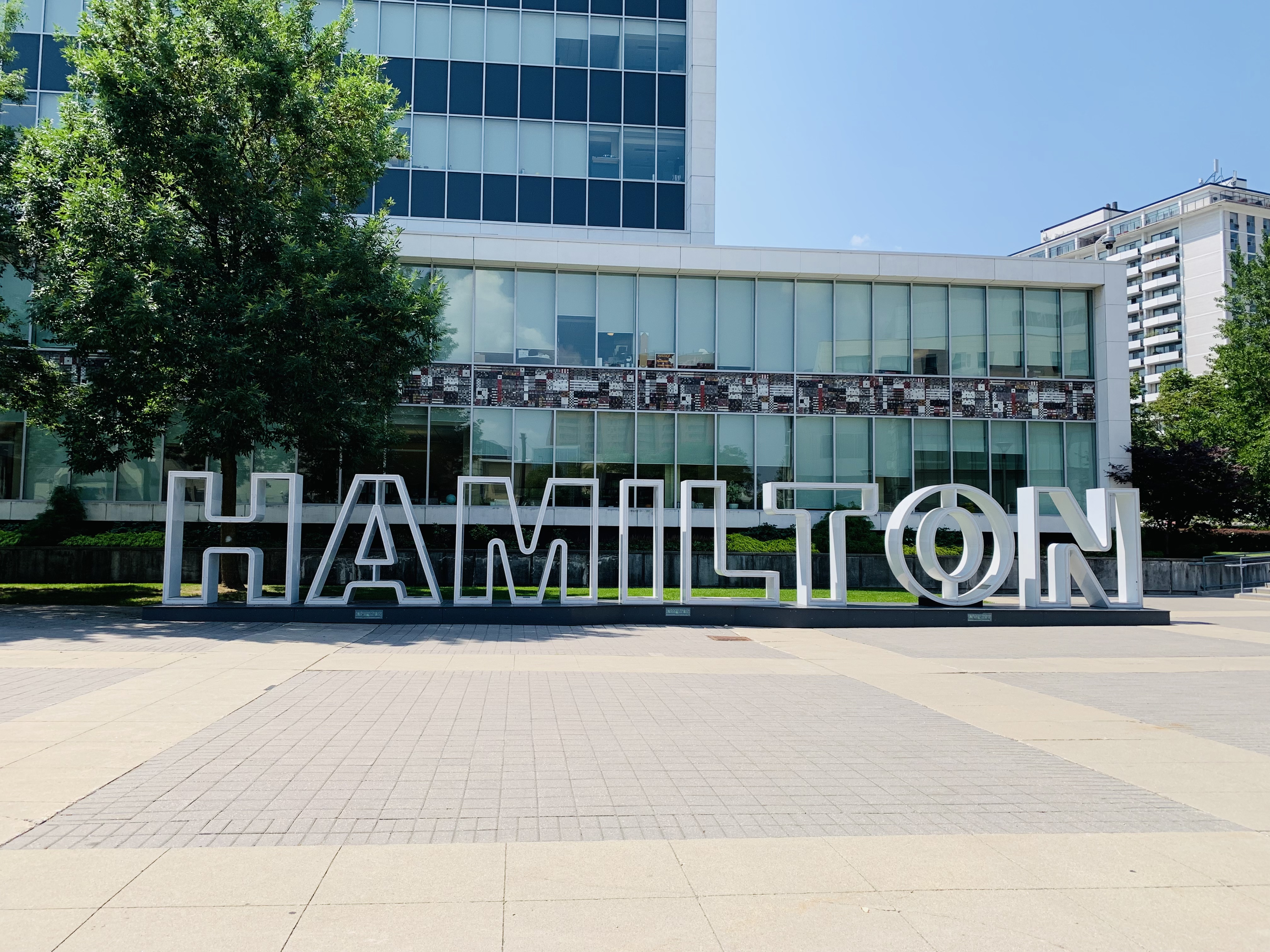 Hamilton sign at City Hall.