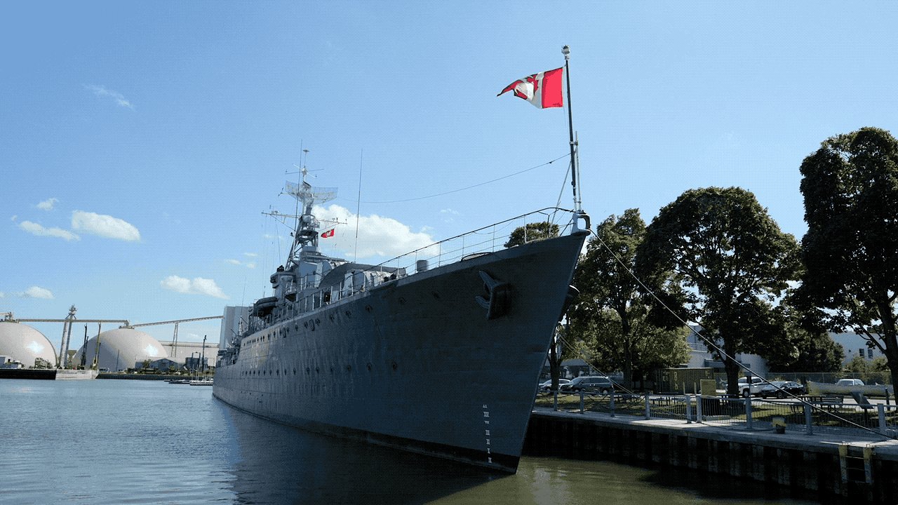 HMCS Haida at night