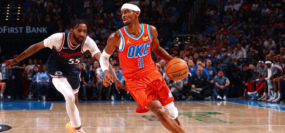 Shai Gilgeous-Alexander wth the ball during an OKC game.