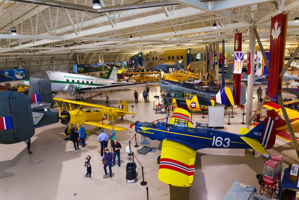 Vintage aircrafts inside Canadian Warplane Heritage Museum.