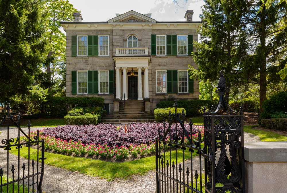 Beautiful stone and well landscaped Whitehern Historic House & Gardens.