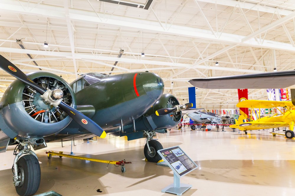 Vintage aircraft inside Canadian Warplane Heritage Museum.