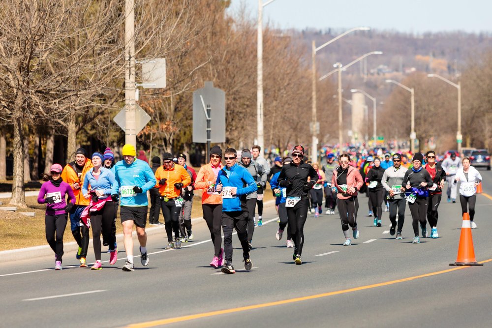 Runners on the race route of Around the Bay.