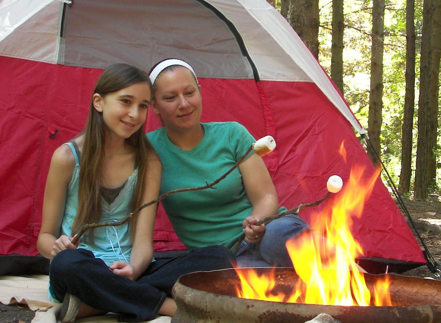 Campers around fire