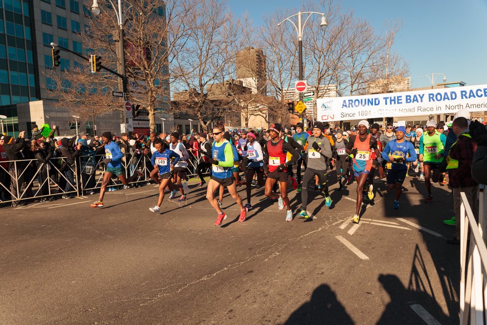 Runners at the starting line of the Around the Bay Road Race